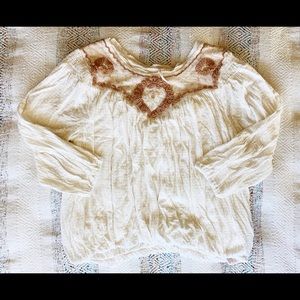 Free people white peasant blouse embroidered small